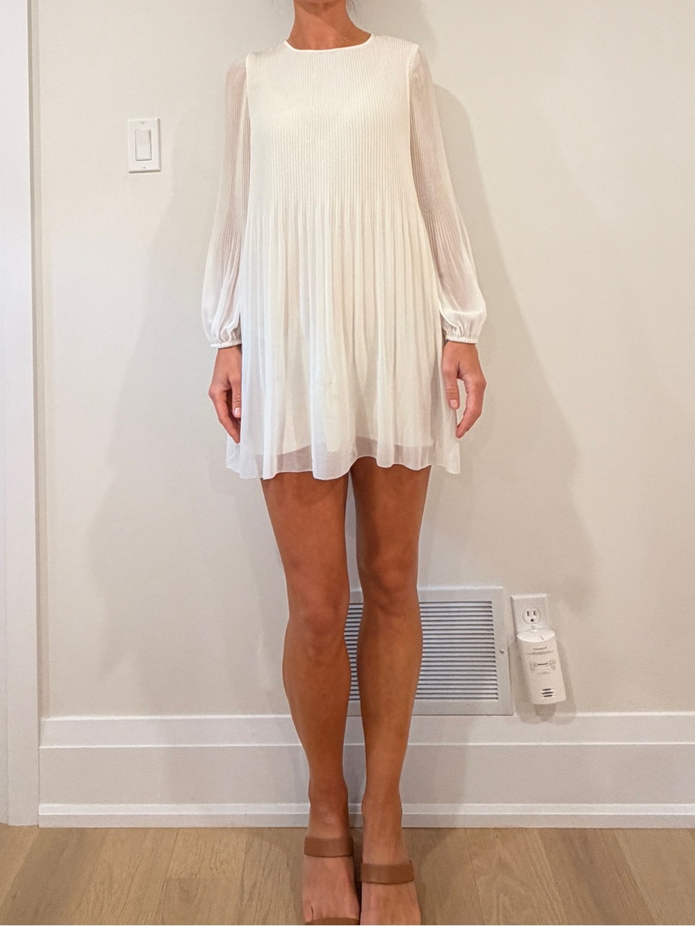 Wilfred White Pleated Long-Sleeve Mini Dress